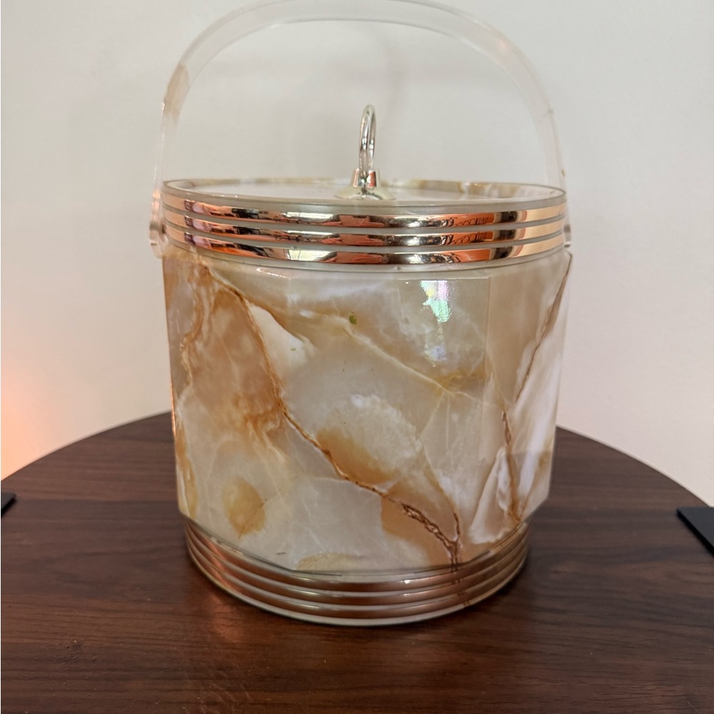Elegant Faux Marble Ice Bucket with Silver Accents